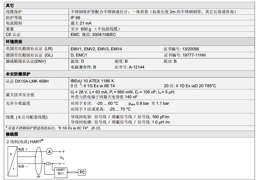 靜壓投入式液位計技術(shù)參數(shù)LMK 458 H系列3